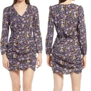 NWT Vero Moda Isa Floral Print Long Sleeve Mini Dress Medium Black & Purple